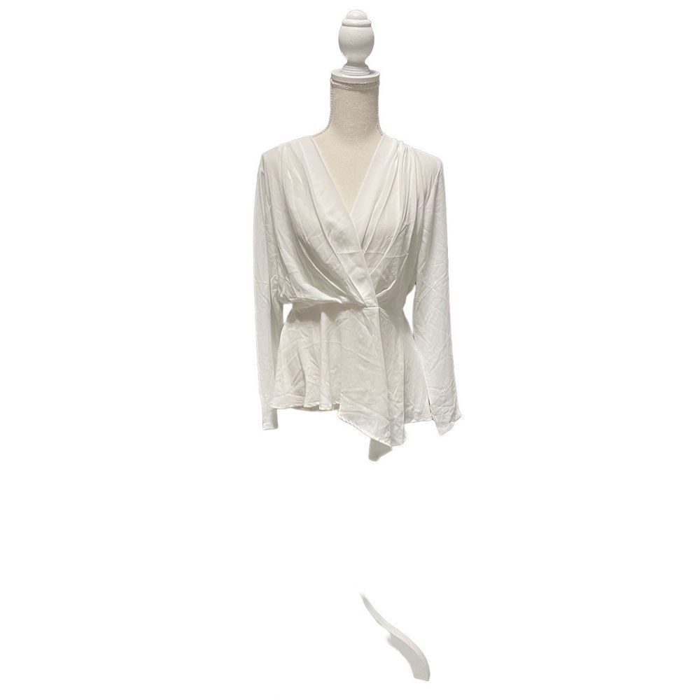 Fashion Nova Love at First Sight Long Sleeve  V Neck Blouse White Size Large